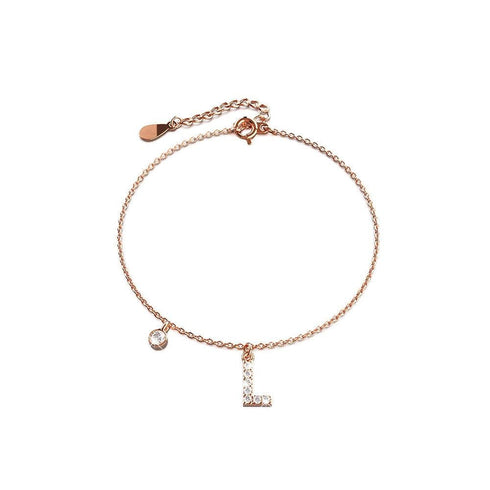 Solid 925 Sterling Silver Initial Crystal Personalised Alphabet Letter Bracelet Rose Gold Filled